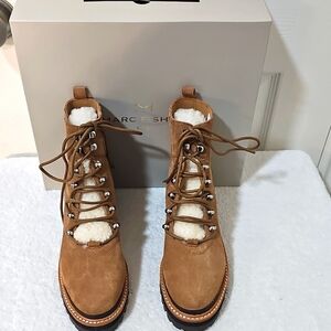 NWT Marc Fisher LTD Izzie Genuine Shearling Lug Sole Boot  6.5 Dark Suede